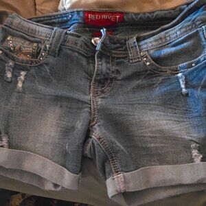Red Rivet Denim Shorts  For size please see description